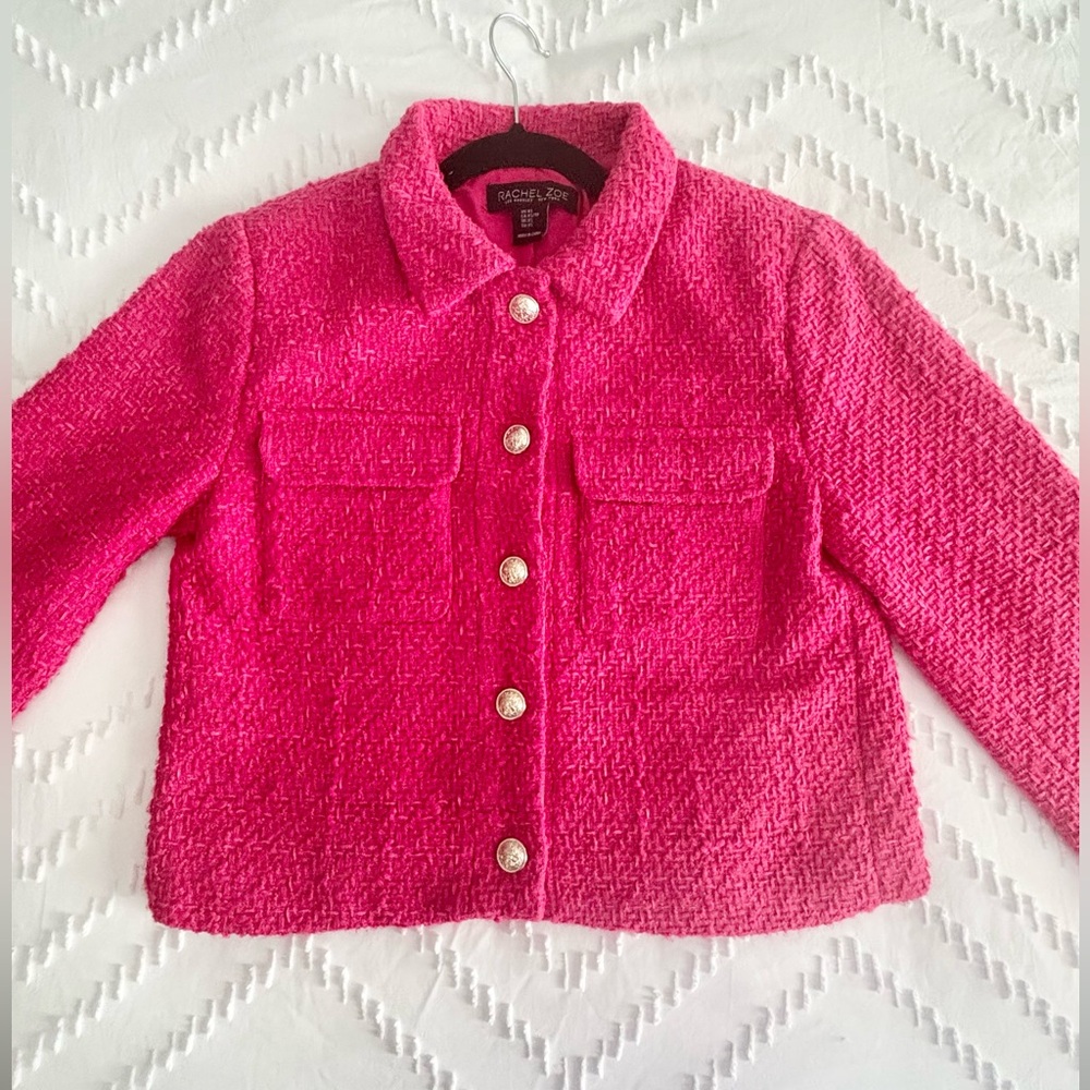 RACHEL ZOE FUCHSIA TWEED CROPPED BLAZER WITH GOLD TONE BUTTONS SZ XS - Picture 4 of 13